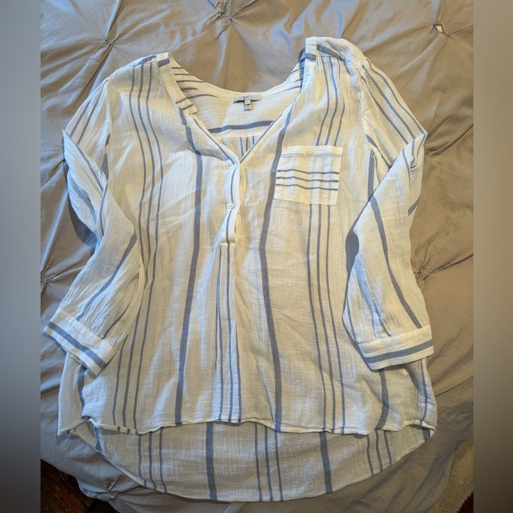 Joie casual beach vibes 100% cotton 3/4 sleeve shirt top Size L